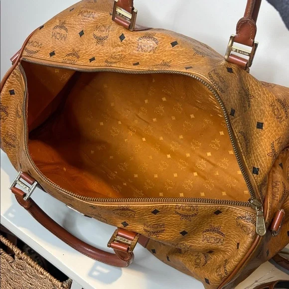 MCM Cognac Visetos Vintage Travel Top Handle Detachable Strap Duffle Bag 21” L - Picture 17 of 17